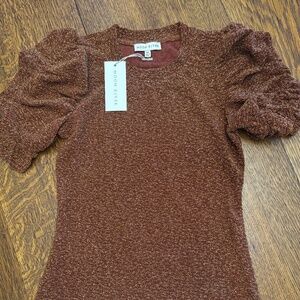 Moon River Burgundy Metallic Ruched Sleeve Top XS NWT